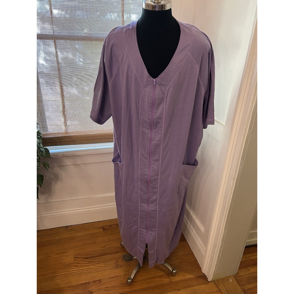 Dreams & Co Lavender Short Sleeves Long Zip-Front Robe Size 3X NWT TERRYCLOTH